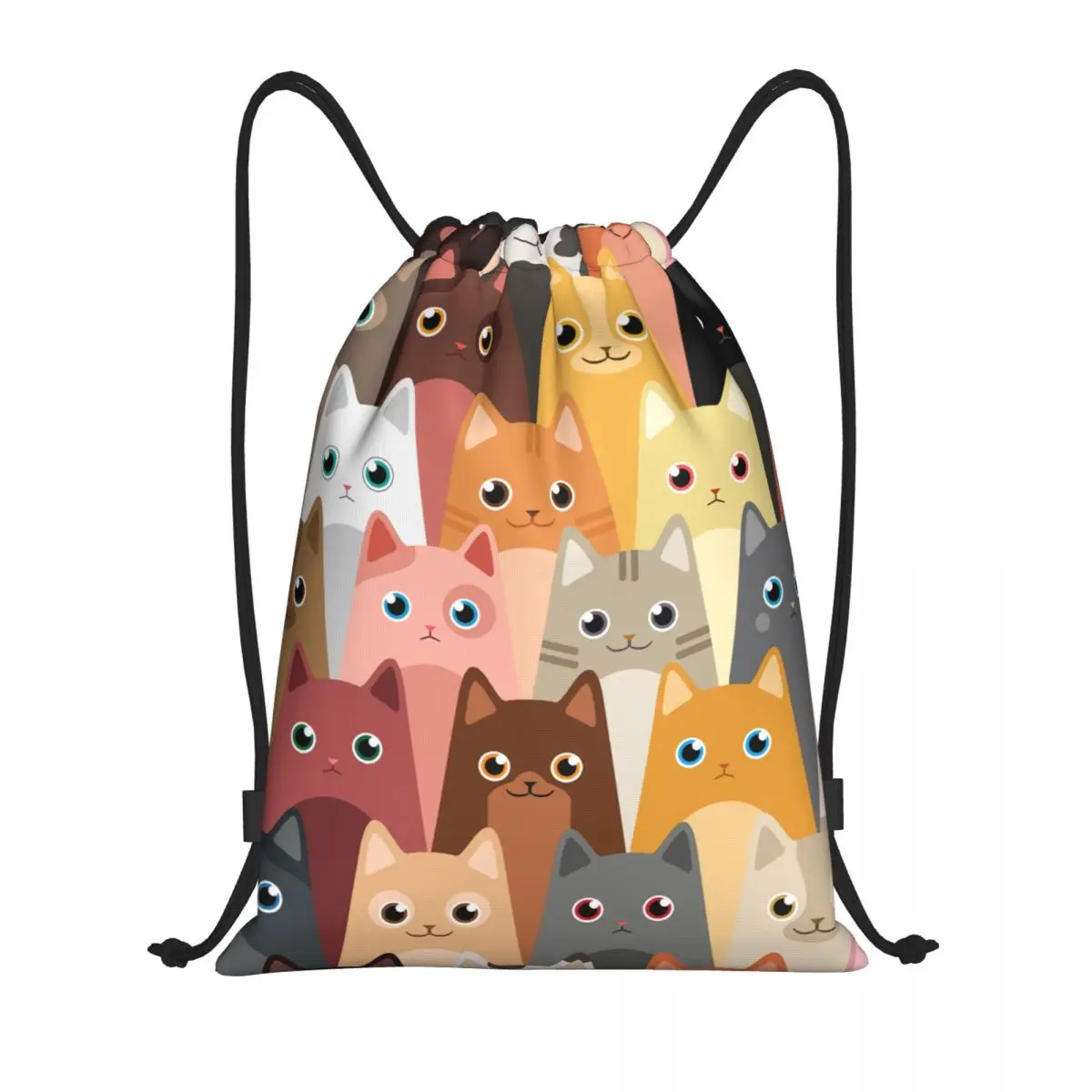 

Custom Cartoon Cats Drawstring Bag Women Men Lightweight Kawaii Animals Kitten Sports Gym Storage Backpack