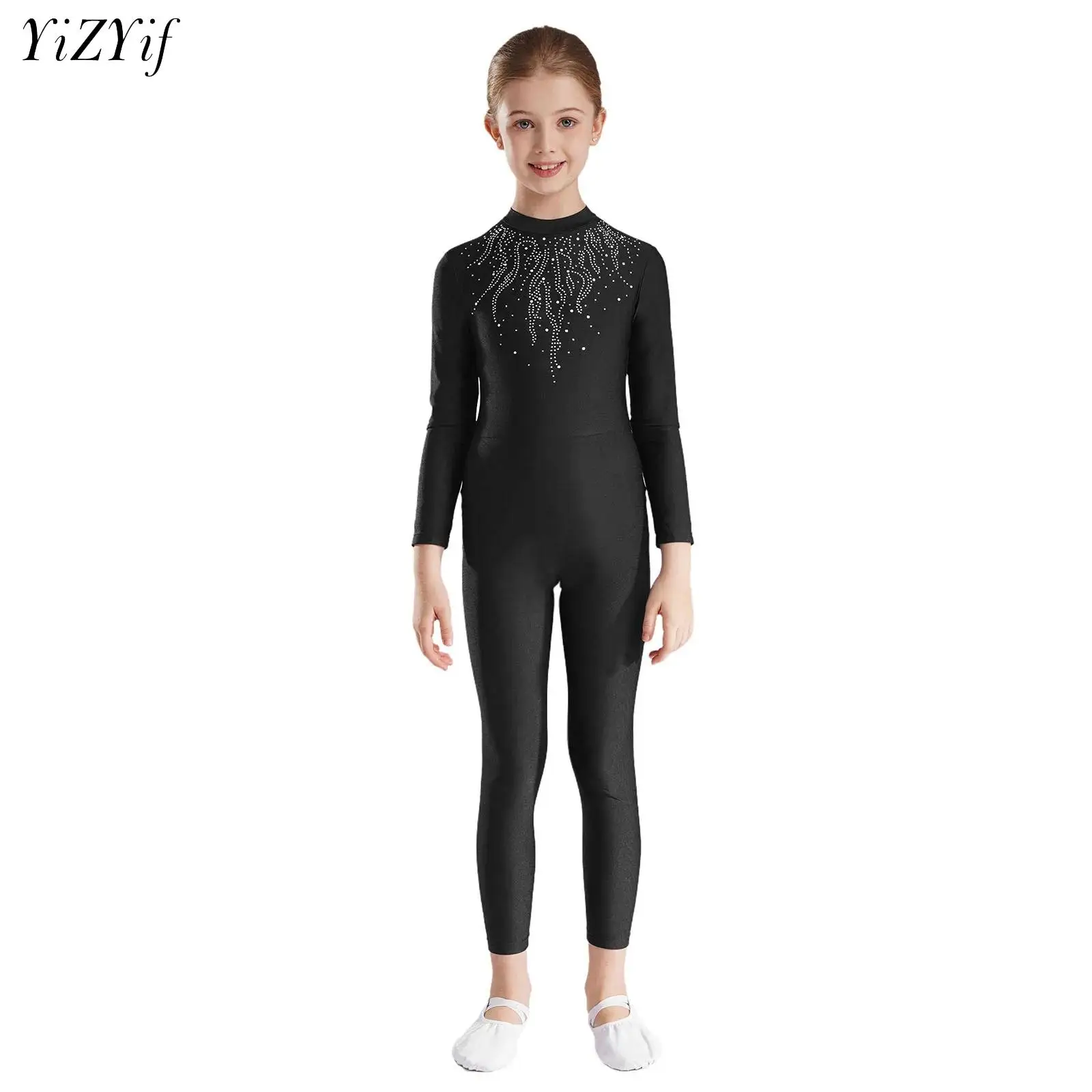 

Kids Ballet Skate Dance Unitard Girls Gymnastics Full Body Leotard Black Long Sleeve Bodysuit Children Jumpsuit Wear