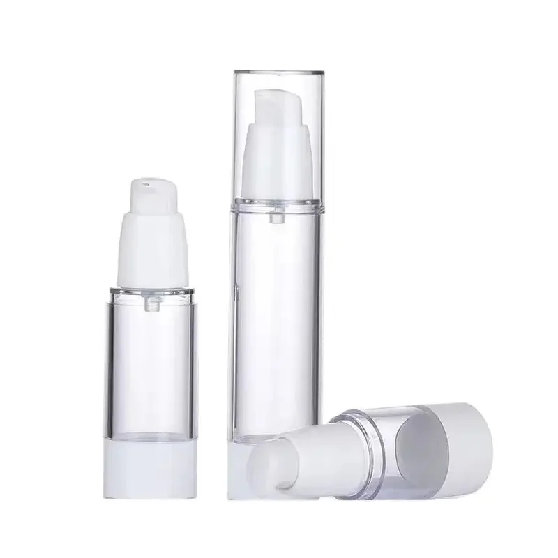 

50pcs Empty Clear Vacuum Refillable Bottles White Lotion Pump As Plastic Cosmetic Packaging Airless Bottle 15ml 30ml 50ml