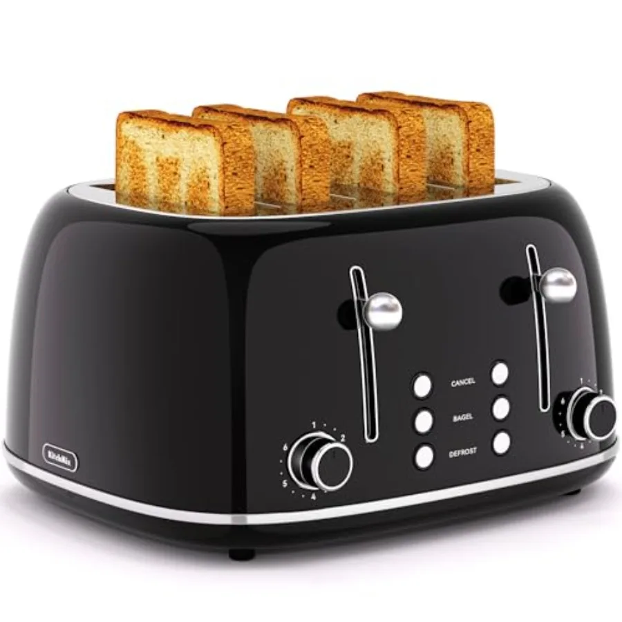 

4-Slice Retro Stainless Toaster with 6 Shade Settings 1.5'' Wide Slots Cancel/Defrost/Reheat Functions Dual Independent Control
