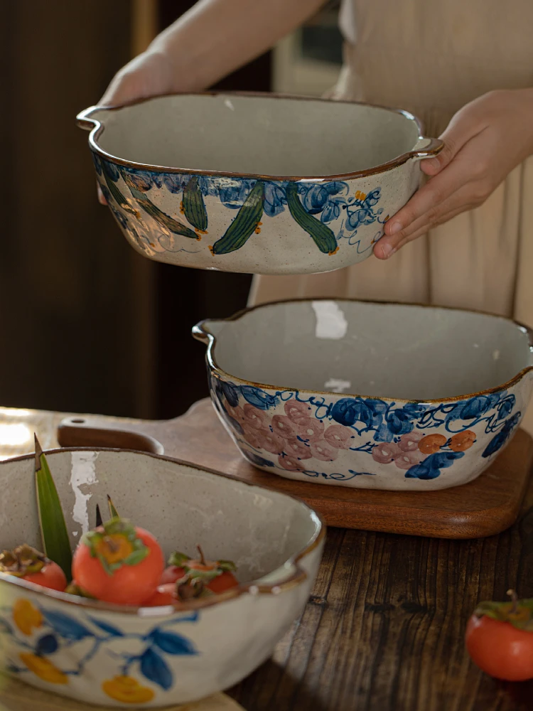

Hand-Painted Ceramic Soup Bowl Chinese Style Underglaze Dinnerware for Home Use Large Bowl for Boiled Meat Slices And Sour Ca...