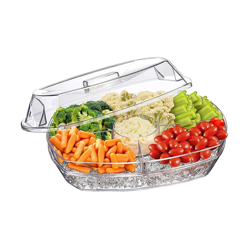 Fruit Ice Serving Tray Chilled Veggie Tray With Lid Clear Ice Serving Bowl Appetizer Platter For Cold Cuts Seafood