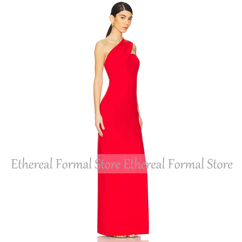Mermaid Red Evening Dress For Wedding One Shoulder Women's Formal Prom Gown Sleeveless Party Dress Floor Length Simple Dress