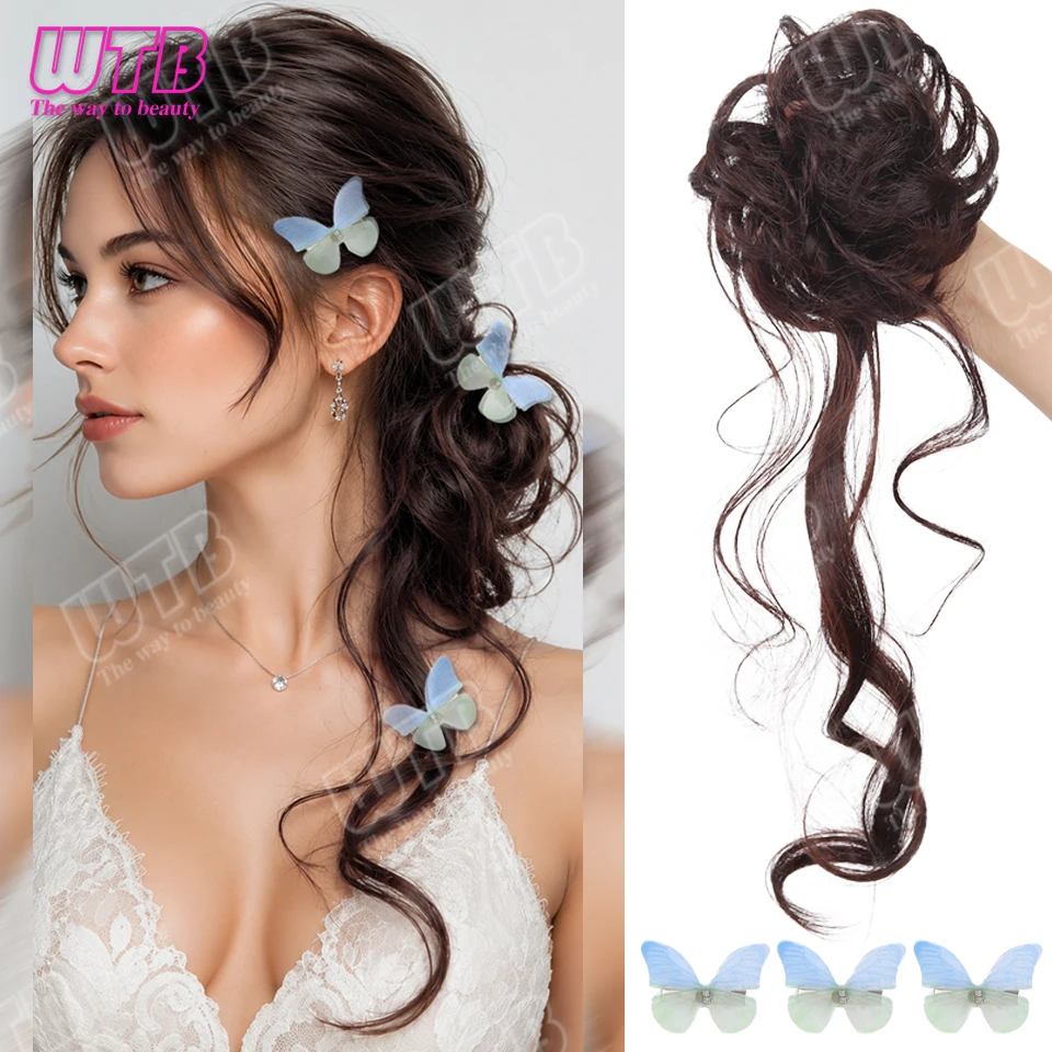 Perruque synthétique WTB en forme de chignon, style chignon bouclé avec pointes longues, idéale pour le coiffage quotidien et les occasions spéciales des femmes
