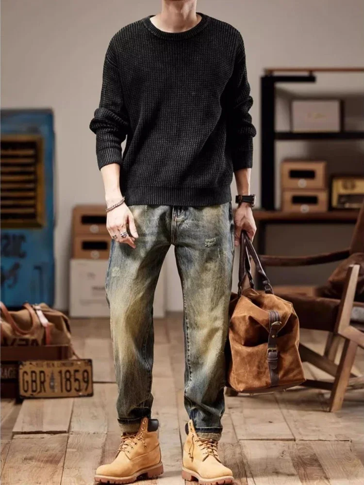 Baggy-Jeans für Herren, lockere Herbst-Kleidung, Trendhose, 2025, Xs, Kpop, weich, Y2k, Streetwear, weites Bein, modische 90er-Jahre-Mann-Cowboy-Hose