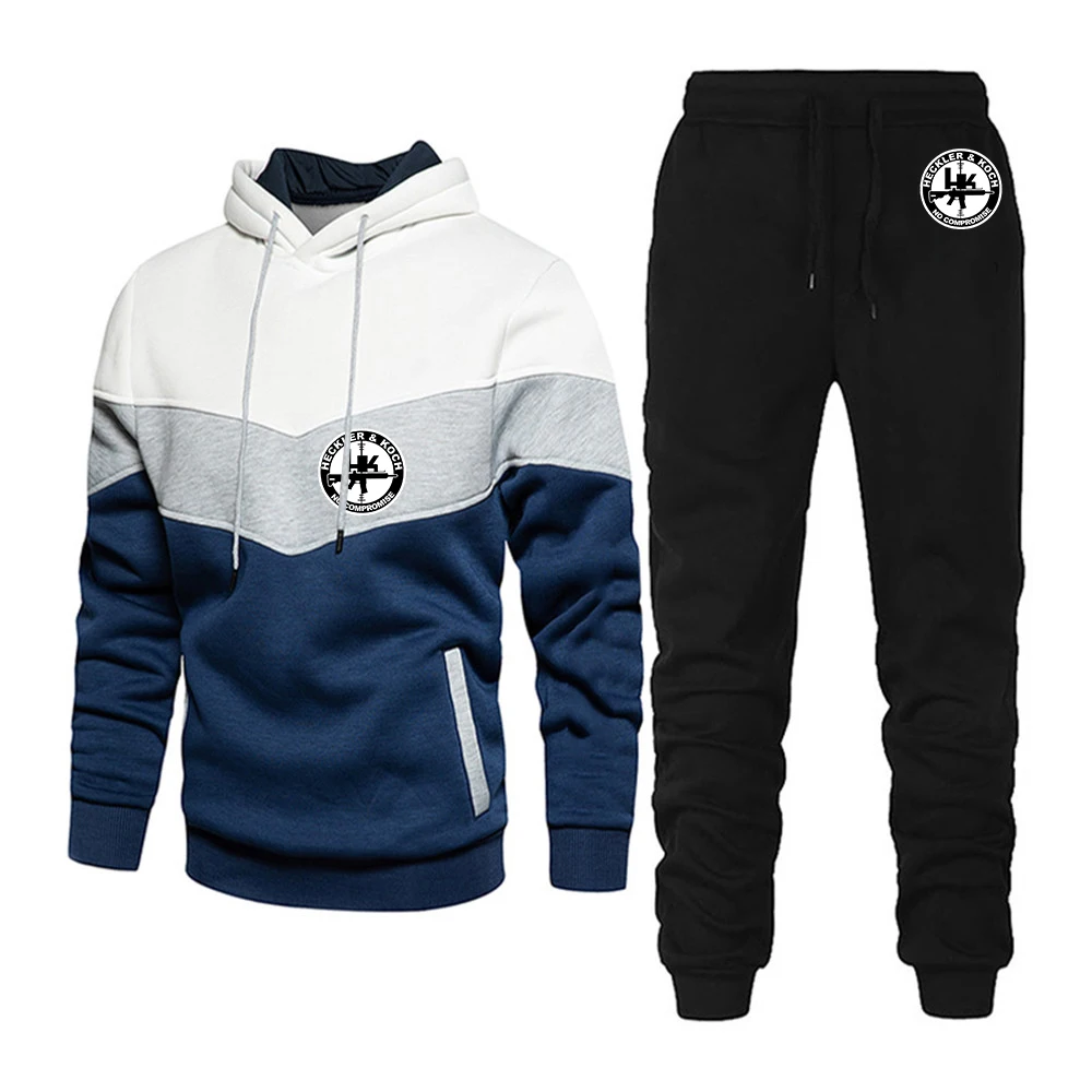 2024 hk heckler koch kein Kompromiss neue Männer Frühling und Herbst drucken lässig dreifarbige Nähte Patchwork Hoodie Hosen Set