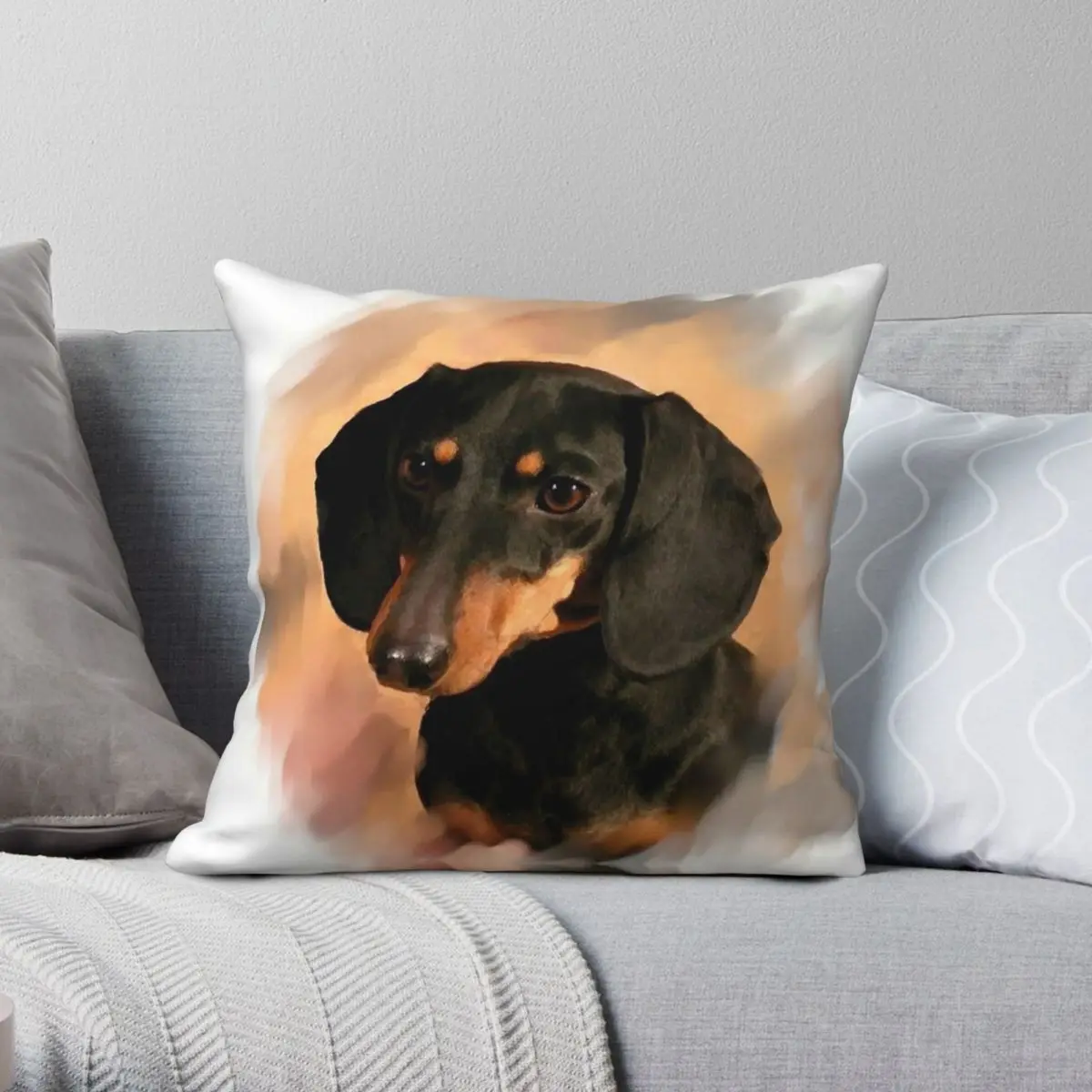 Dachshund Dog Portrait Square Pillowcase Polyester Linen Velvet Printed Zip Decorative Pillow Case Home Cushion Cover 45x45