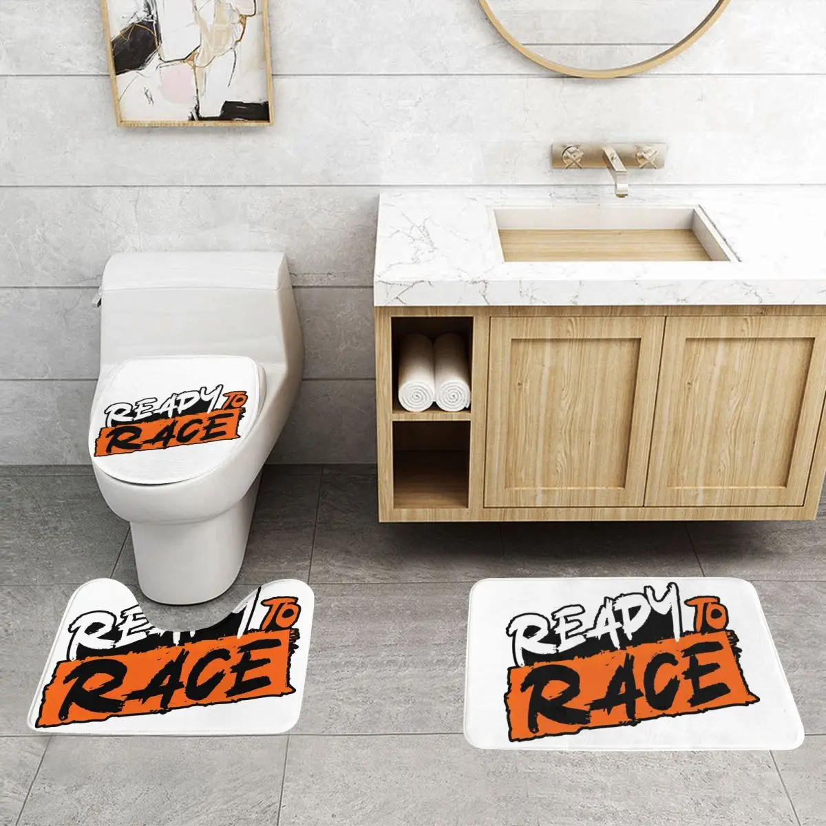 Custom Ready To Race Bathroom Rugs Set 3 Piece Non-Slip Racing Motorcycle Biker Toilet Bath Mat Sets