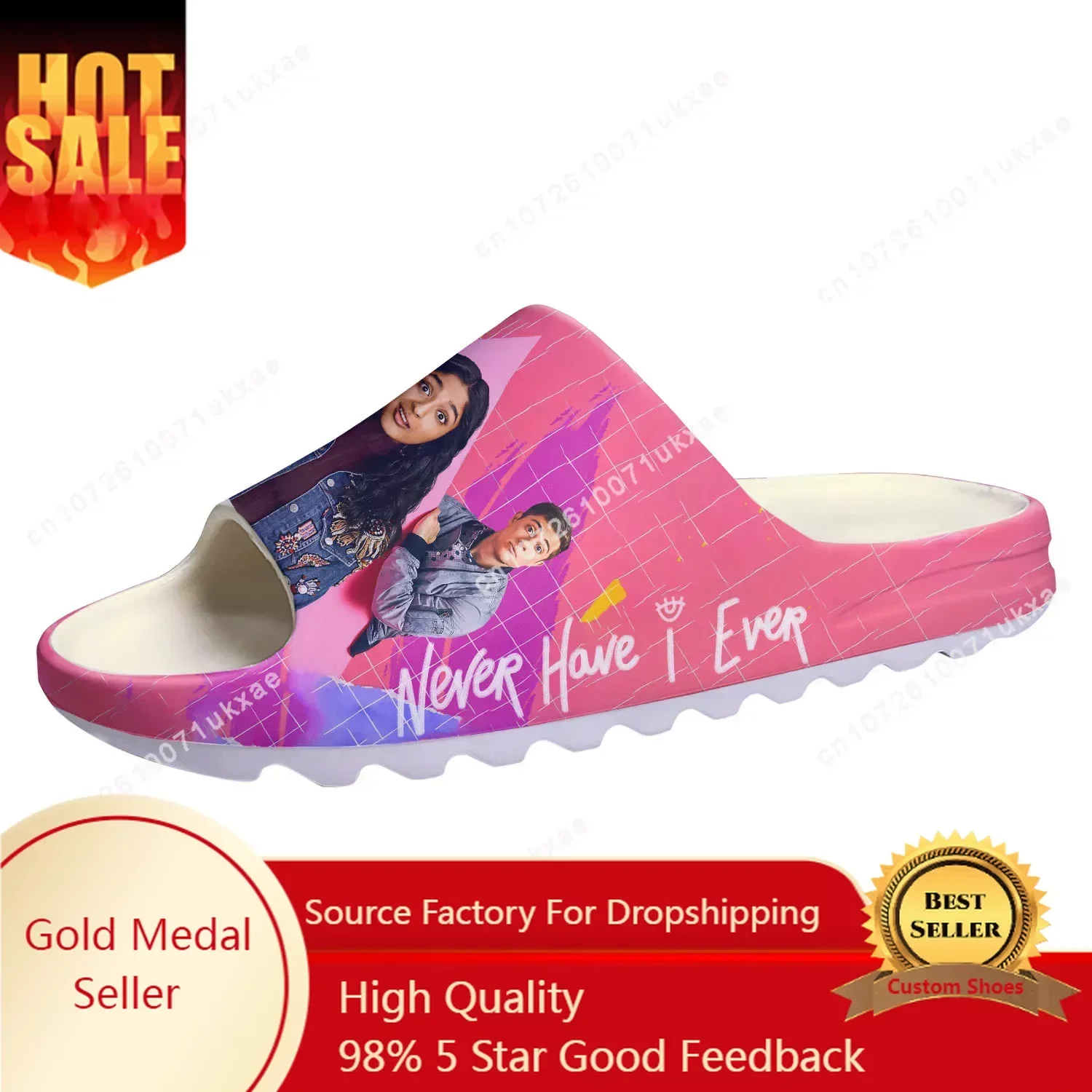 

Never Have I Ever Soft Sole Sllipers Home Clogs Customized Step On Water Shoes Mens Womens Teenager Step in Sandals