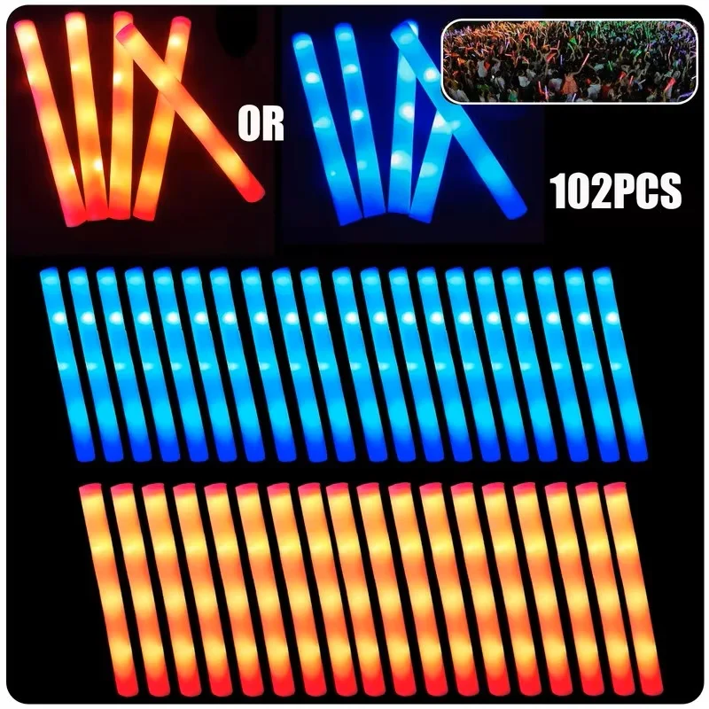

102 шт. светящихся палочек из пенопласта с LED-подсветкой, 3 режима RGB, светящиеся в темноте, для свадеб, дней рождения, концертов