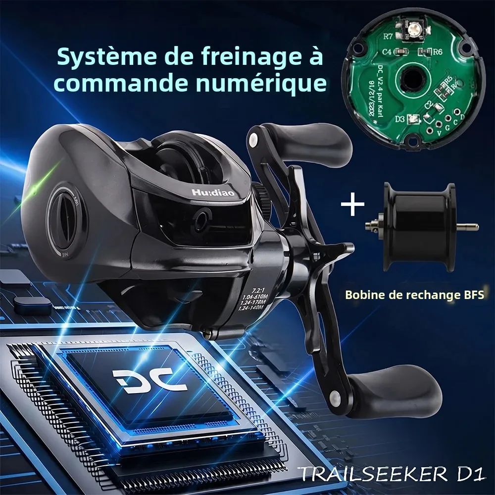 Huidiao TRAILSEEKER D1 Moulinet de baitcasting ultraléger DC 155g BFS Baitcaster 7.2:1 Zero Backlash 5+1BB pour la pêche au bar à la finesse