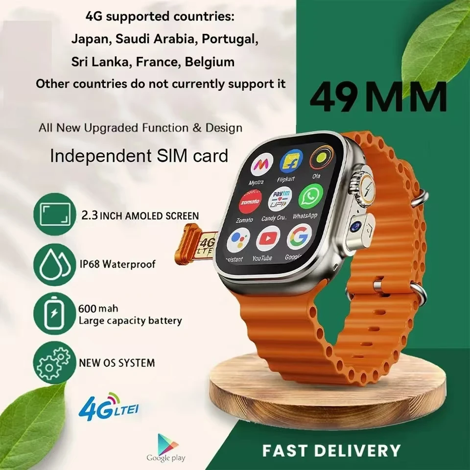 New 4G  2.45-inch Network SIM Card Smart Watch Camera GPS Wifi Google Play IP67 Waterproof Android IOS Men Women Smartwatch 2024