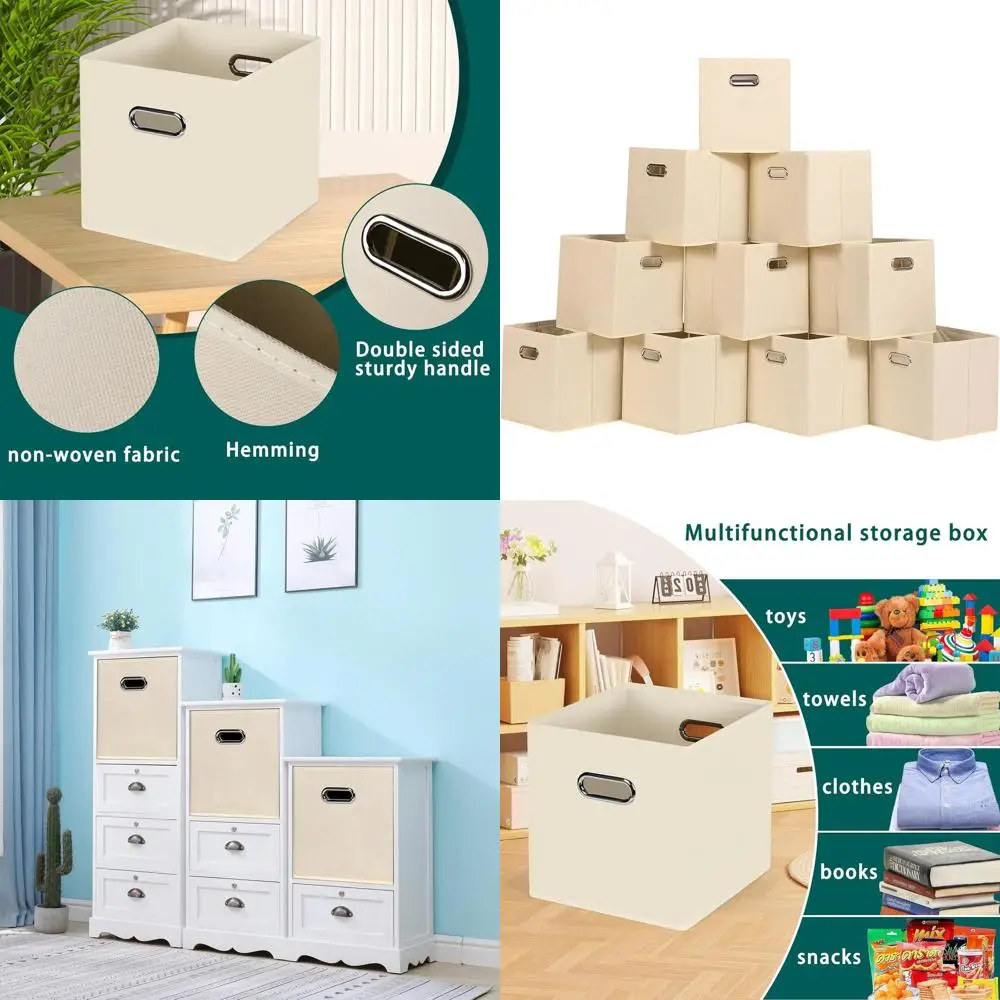 

Набор из 10 складных тканевых кубиков для хранения с двумя ручками, кремово-белый, для дома, детской, полки, организации шкафа