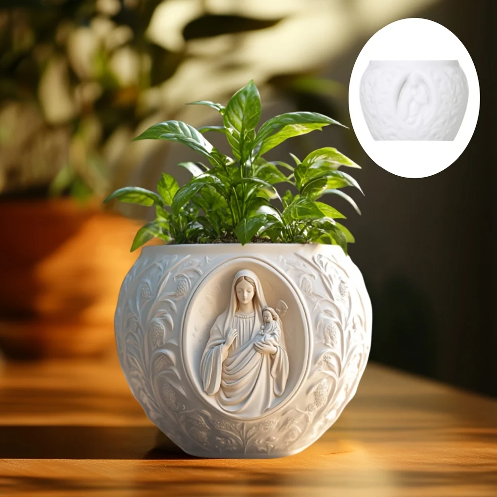 Lace Maria hands prayer relief succulent plant flowerpot resin silicone mold Hair goddess blessing box candle cup gypsum molds