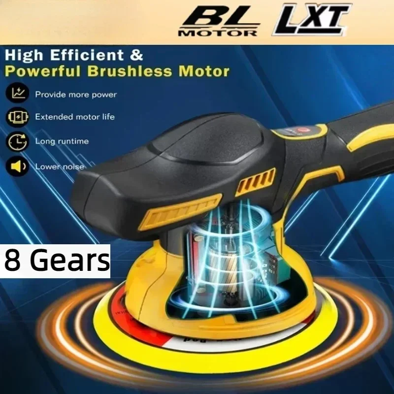 Fit dewalt 8 engrenagens display digital sem fio polidor de carro elétrico auto carro depilação máquina polimento para 20v bateria