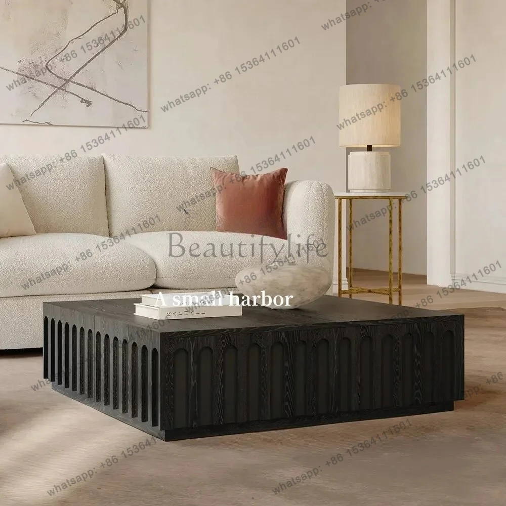 

jj58 Wabi-sabi Style Coffee Table Designer Vintage Solid Wood Black Living Room Low Coffee Table
