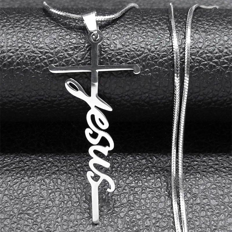 

Модное христианское ожерелье с крестом Иисуса и буквами для женщин и мужчин, распятие из нержавеющей стали, вдохновляющая цепочка, ювелирные изделия NZZZ115