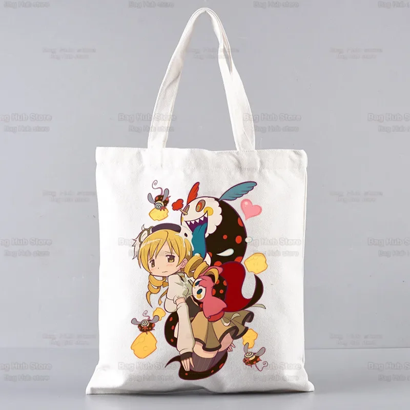 Puella Magi Madoka Magica Canvas Shoulder Tote Bag for Women Handbags Eco Reusable Shopping Bag Vintage Fashion Ulzzang Bags