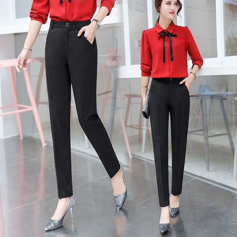 Simplicity Office Lady Summer Suit Pants Thin Women Solid Pockets Zipper High Waist Fashion Slim Straight Ankle Length Trousers