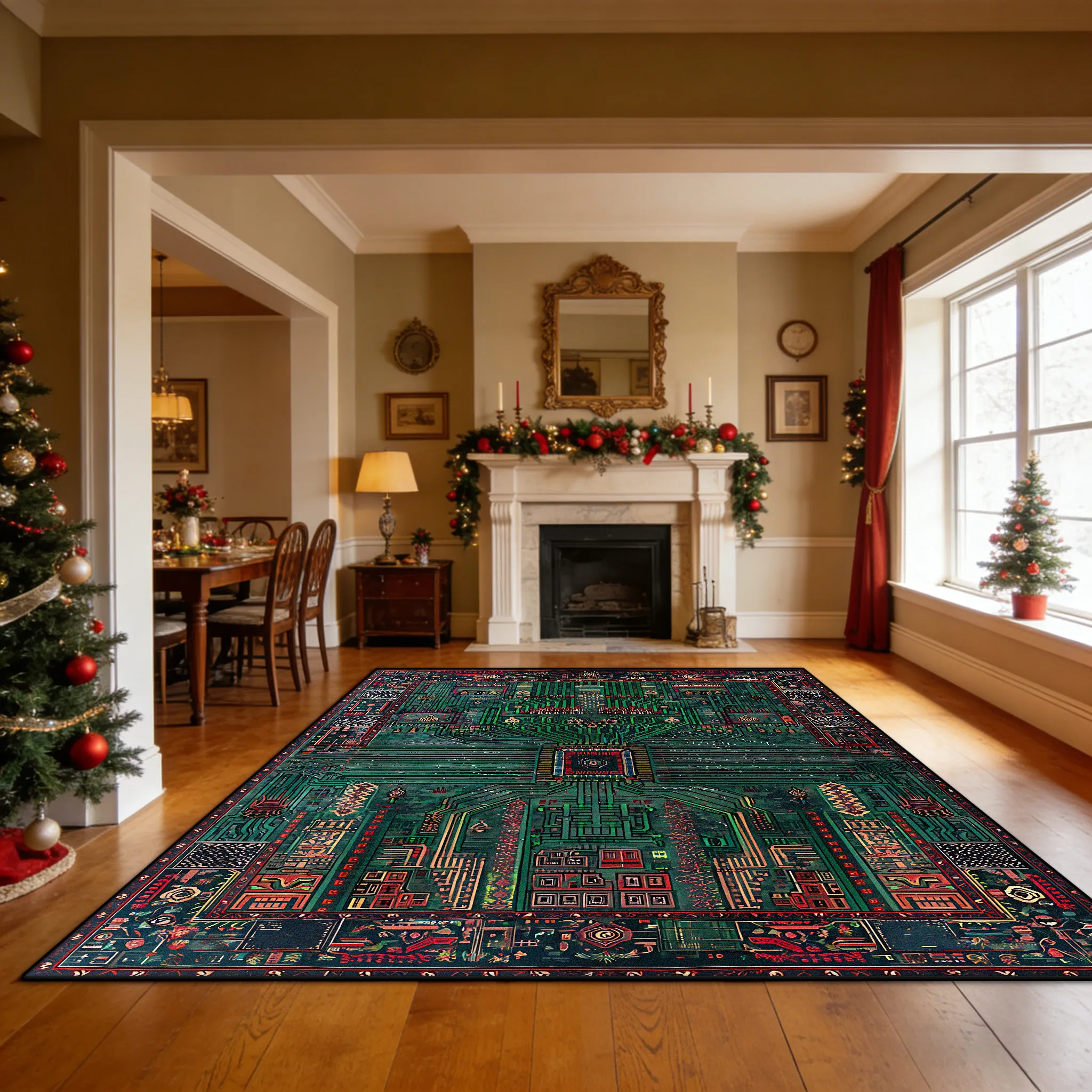 Living Room Area Persian Retro Style Carpet Easy Clean Washable Bedroom Decoration Rug Festival Activity Room Non-slip Floor Mat