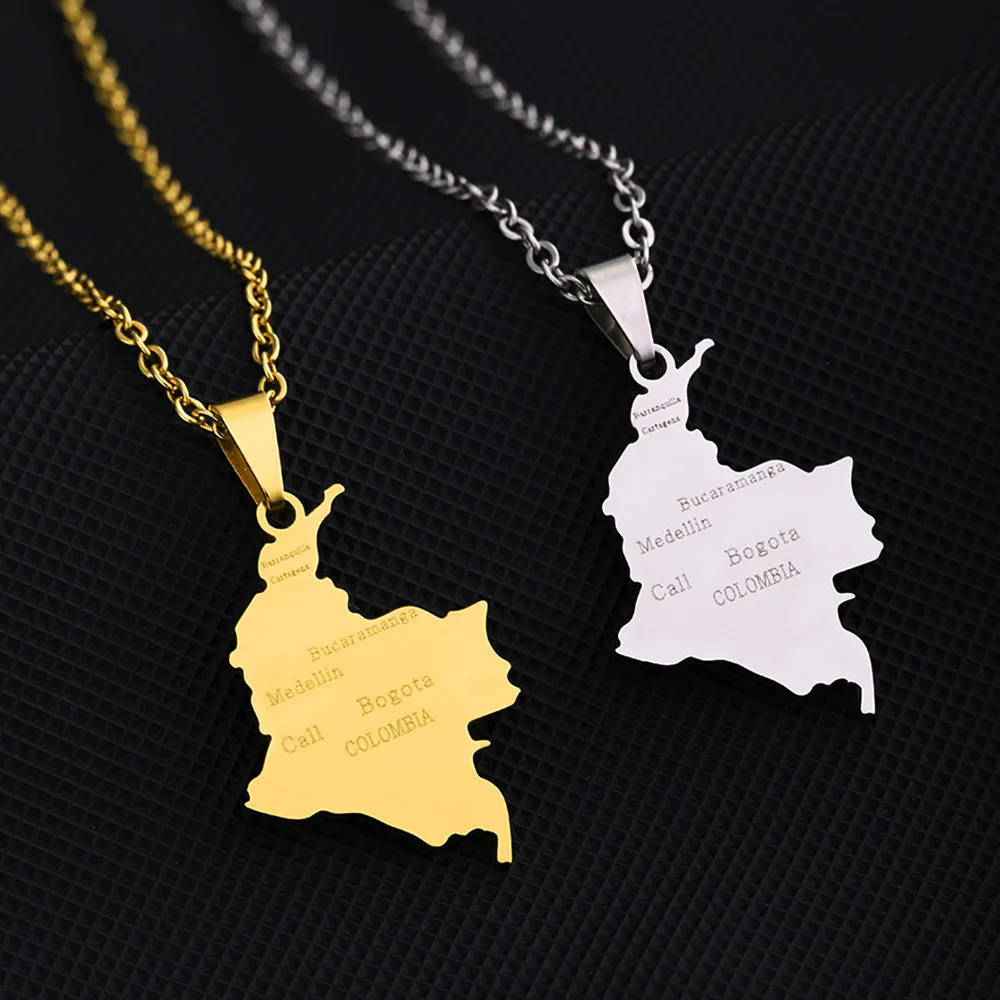 2024 New fashion stainless steel Columbia map with city necklace for women and men couples ethnic style accessory collarbone cha