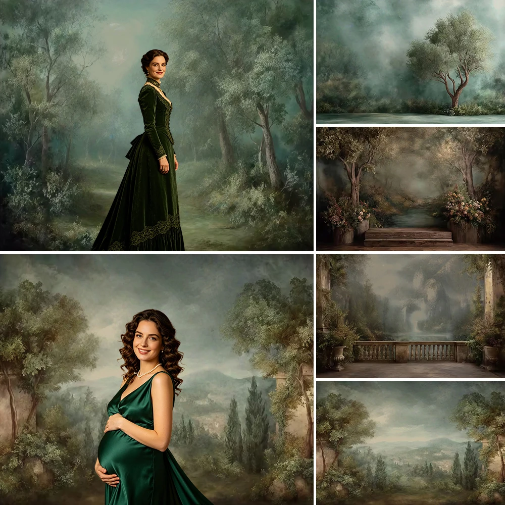 

Vintage Scenery Oil Painting Photography Background Retro Green Forest Master Art Portrait Adult Kids Birthday Banner Backdrop