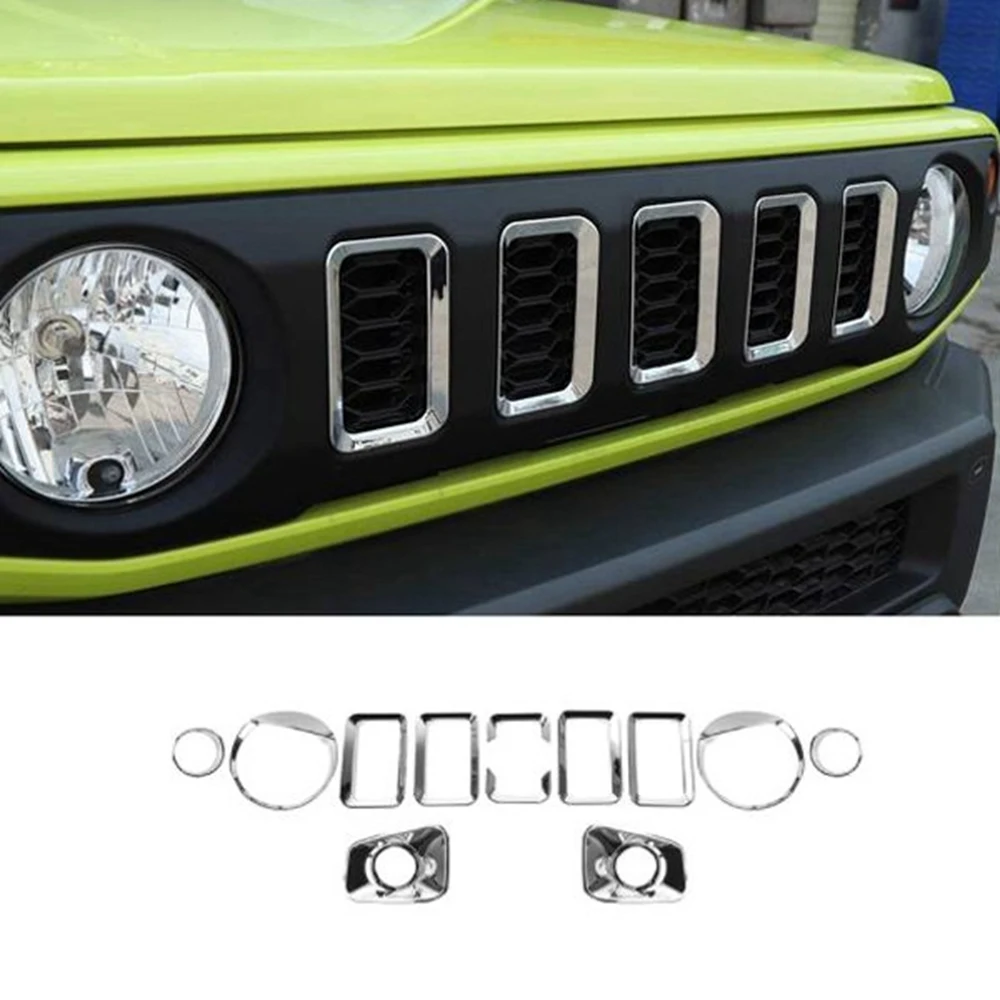 12Pcs Car Front Grille Headlight Turn Signal Trim Frame Front Fog Lamp Decorative Cover for Suzuki Jimny 2019 2020 2021