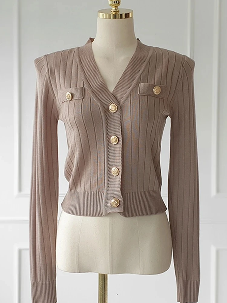 H Han Queen Koreański Sweter Rozpinany z Dekoltem w Serek, Dzianinowy, Damski, Casualowy, Podstawowy, z Długim Rękawem, Jesienny Sweter w Stylu Vintage