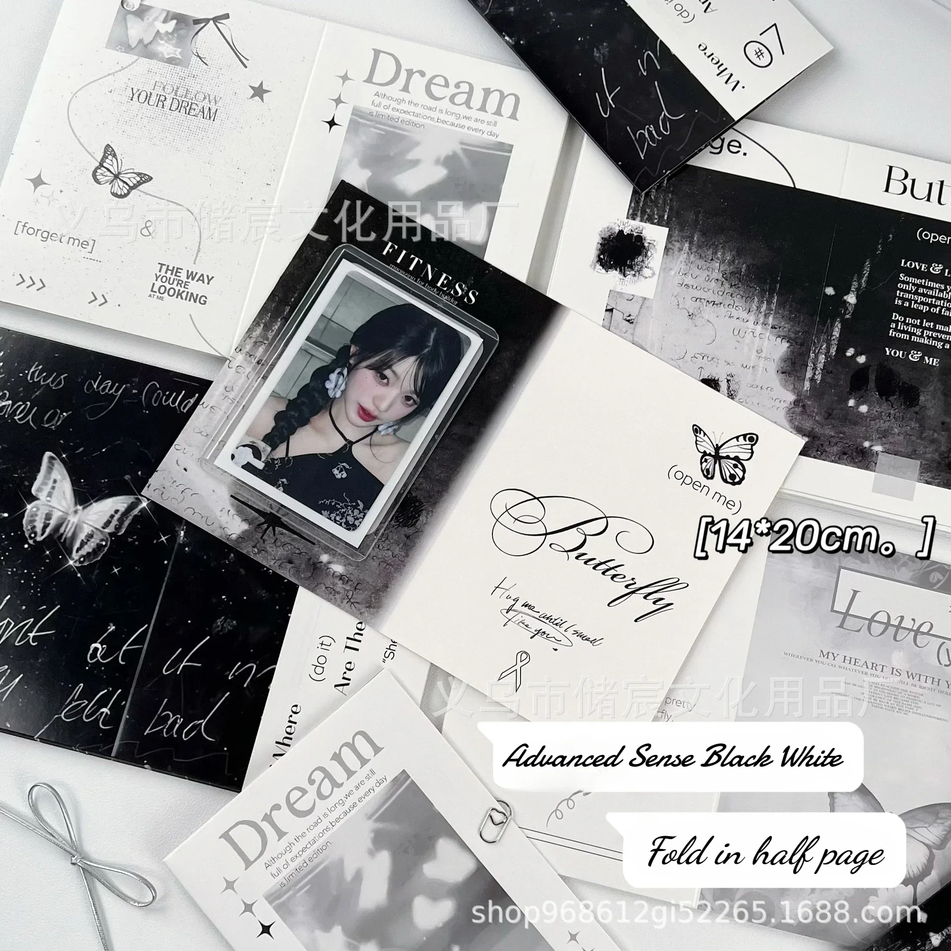10 adet Kore Şık Gelişmiş Anlamda Siyah Beyaz Kelebek Katlanır Kart Geri Kpop 3 inç Fotoğraf Kartı DIY Ambalaj Koruyucu Karton