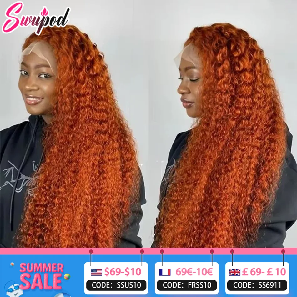 

30 36 Inch Orange Deep Wave HD For Woman200 Density 13x4 Lace Front Wig Glueless 13x6 Lace Frontal Wigs Human Hair Curly Ginger