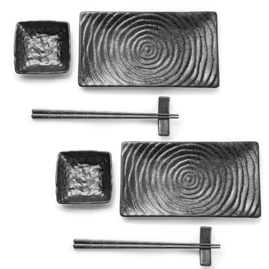 Juego de 8 Platos Japoneses para Servir Shi - Platos de Cerámica para Shi, Platos para Salsa de Soja, Platos para Chops con Soportes, Vajilla Elegante para Sashimi, Nigiri y Comida Asiática