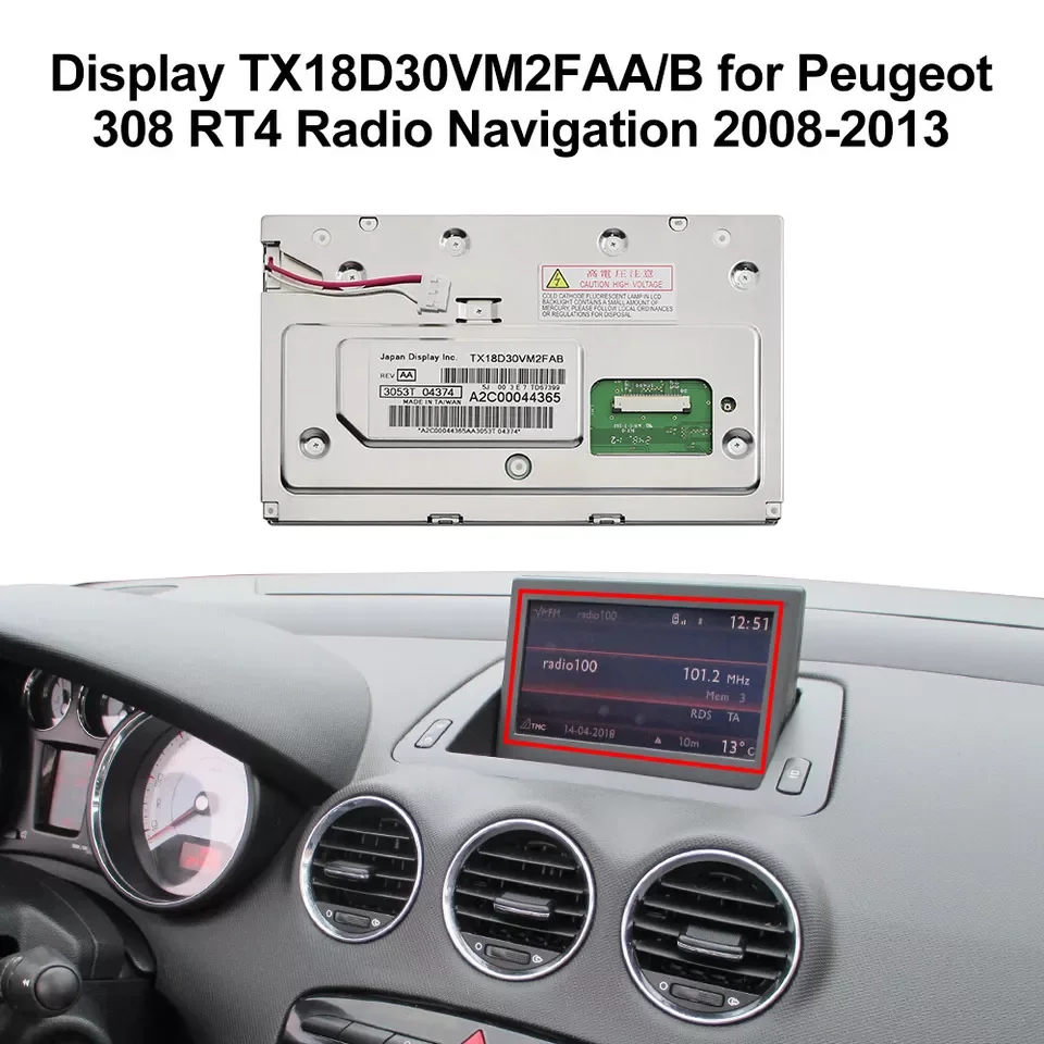 

7" LCD Display TX18D30VM2FAA/TX18D30VM2FAB for Peugeot 308 407 807 Radio Navigation 9673538880 GPS Screen Repair