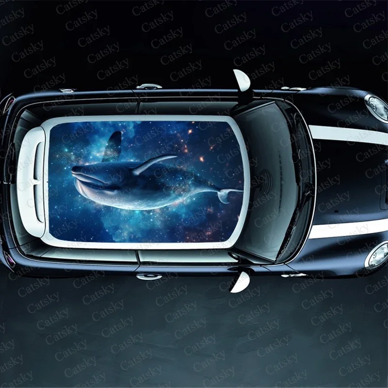 Space Swim Dolphins Car Roof Sticker Wrap Racing SUV Accessories Packaging Painted PVC Custom Car Graphic Decal