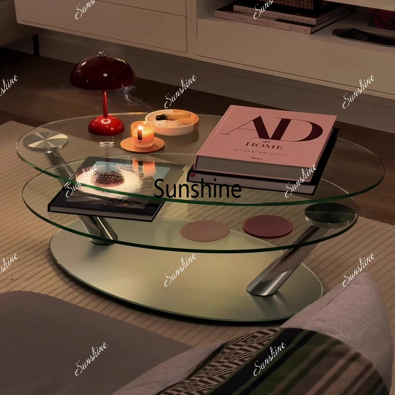 

Small apartment movable folding rotating advanced glass coffee table retro design