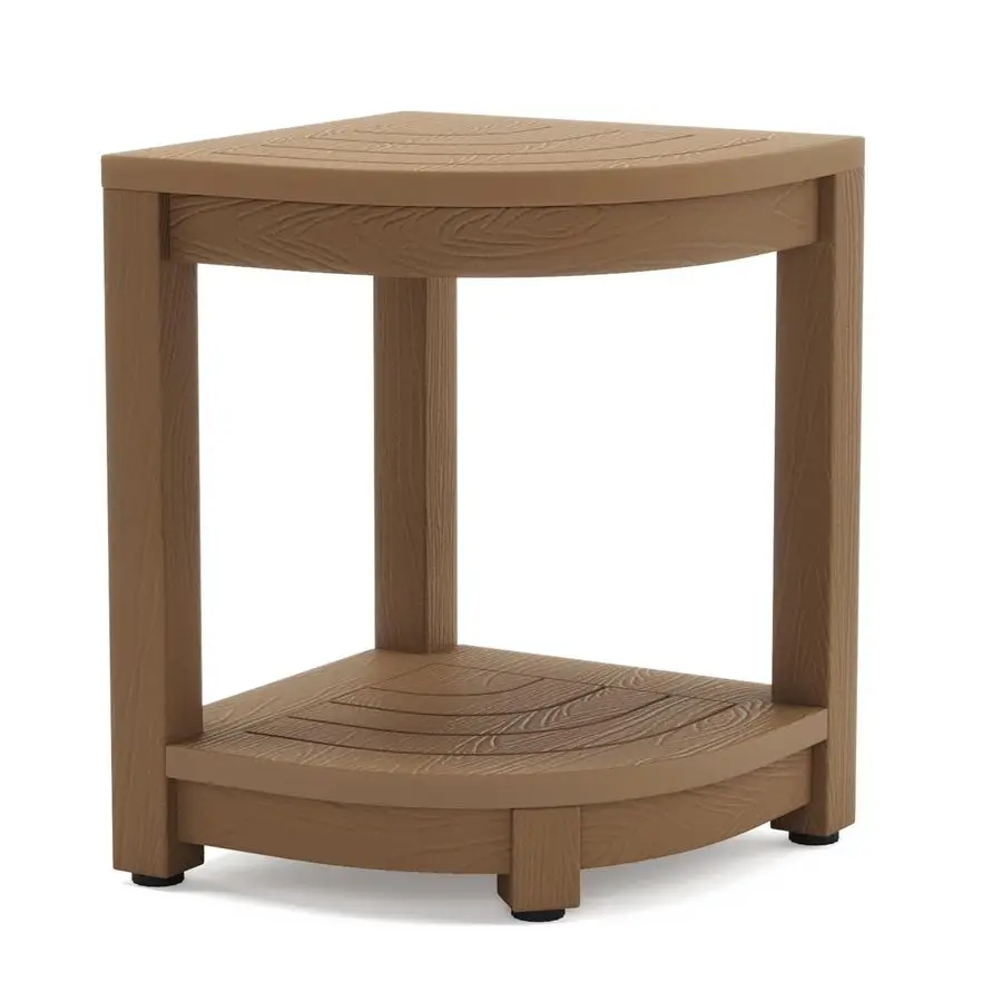 Banco de Ducha para Interiores, Asiento de Ducha de Esquina de HDPS Marrón para Afeitar las Piernas, 17 Pulgadas, con Estante de Almacenamiento Impermeable para Baño, Pequeño