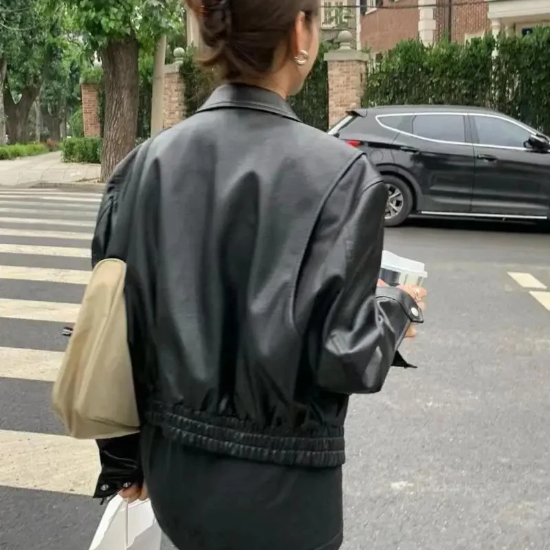 

Female Baseball Aviator Coats Short Spring Autumn Clothing Promotion Women's PU Leather Bomber Jackets Deals Fashion Trend 2024