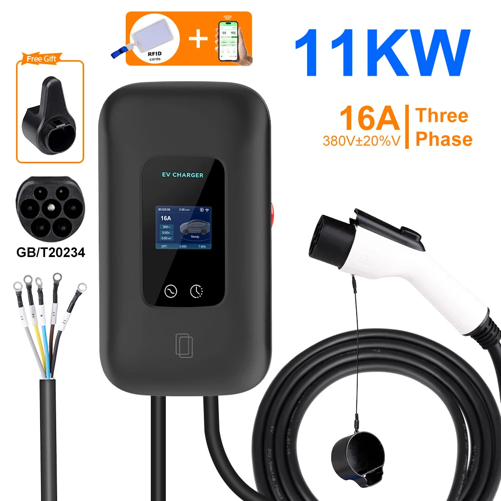 محطة شاحن EV GB/T20234 32A 7.6KW 22KW EVSE Wallbox شحن GBT 16A 11KW APP التحكم لسيارة مركبة كهربية