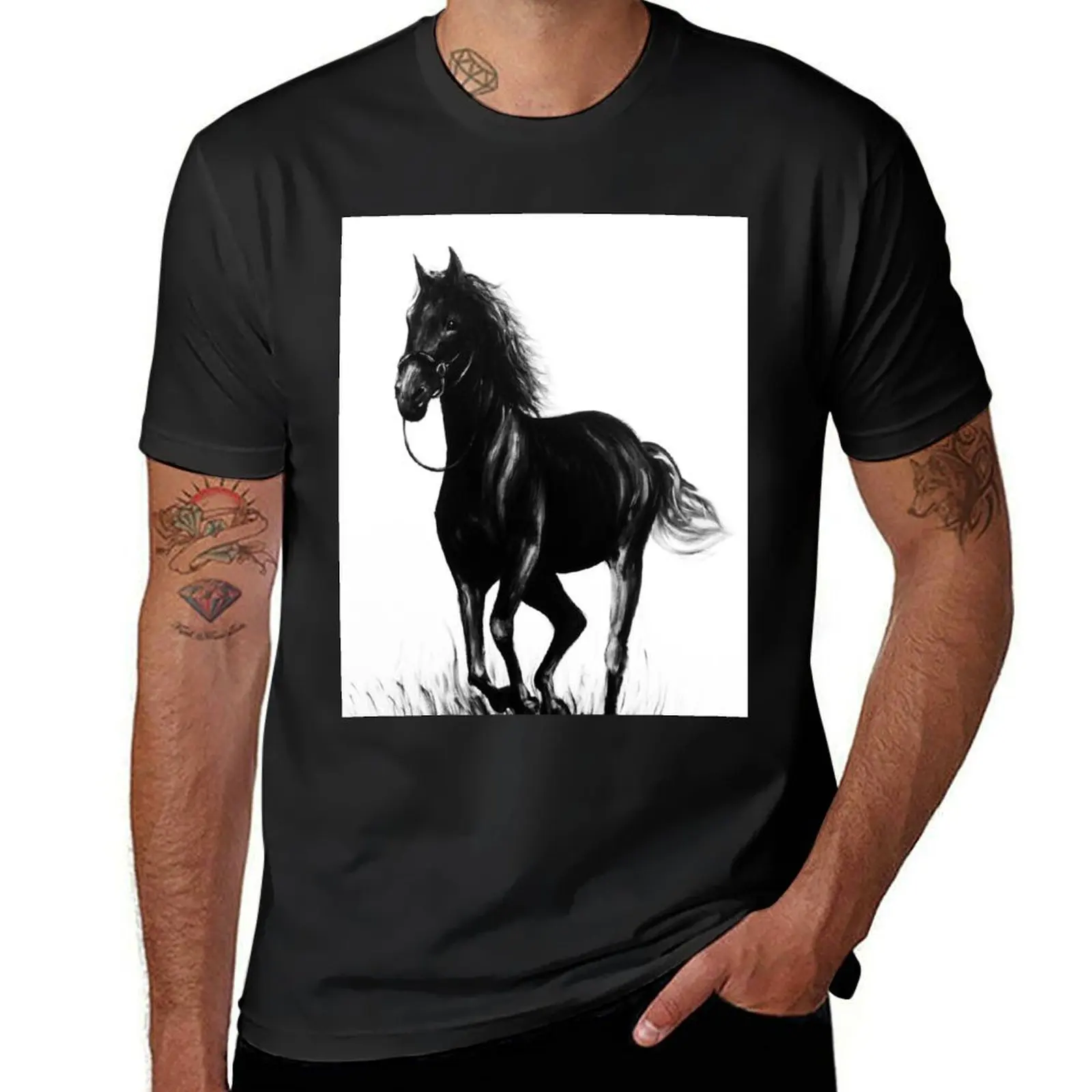 

Black Horse T-Shirt tshirts personalised Man t-shirt blanks mens plain t shirts