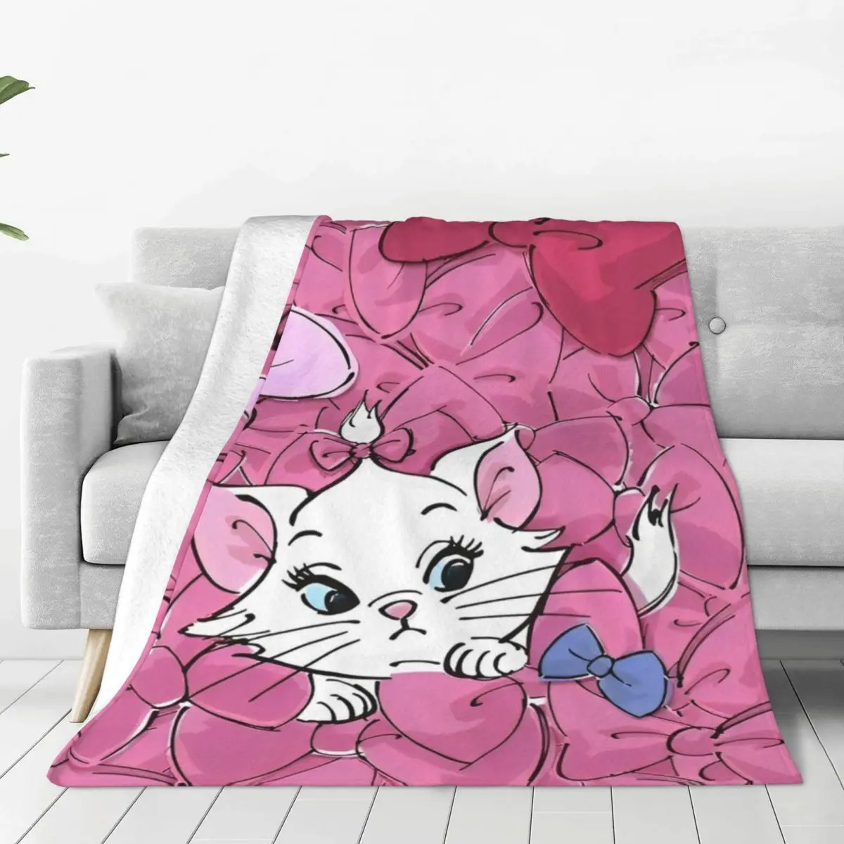 Marie Cat Cartoon Super Warm Blanket Travel Office Plush Throw Blanket Street Trend Couch Chair Flannel Bedspread Sofa Bed Cover