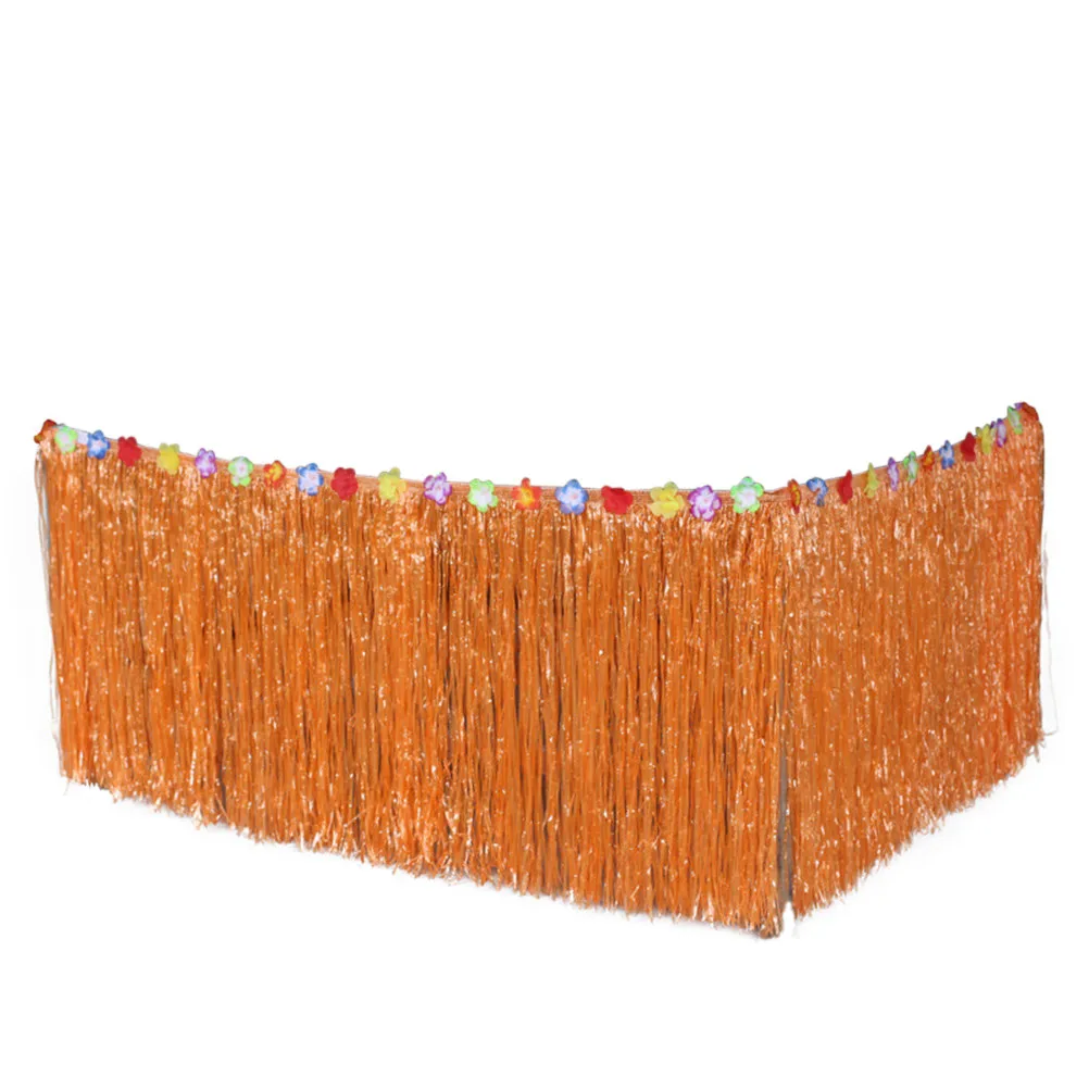 Orange Grass Table Skirt 276x75cm for Party Decoration, Hawaiian Luau Gathering Table Skirt