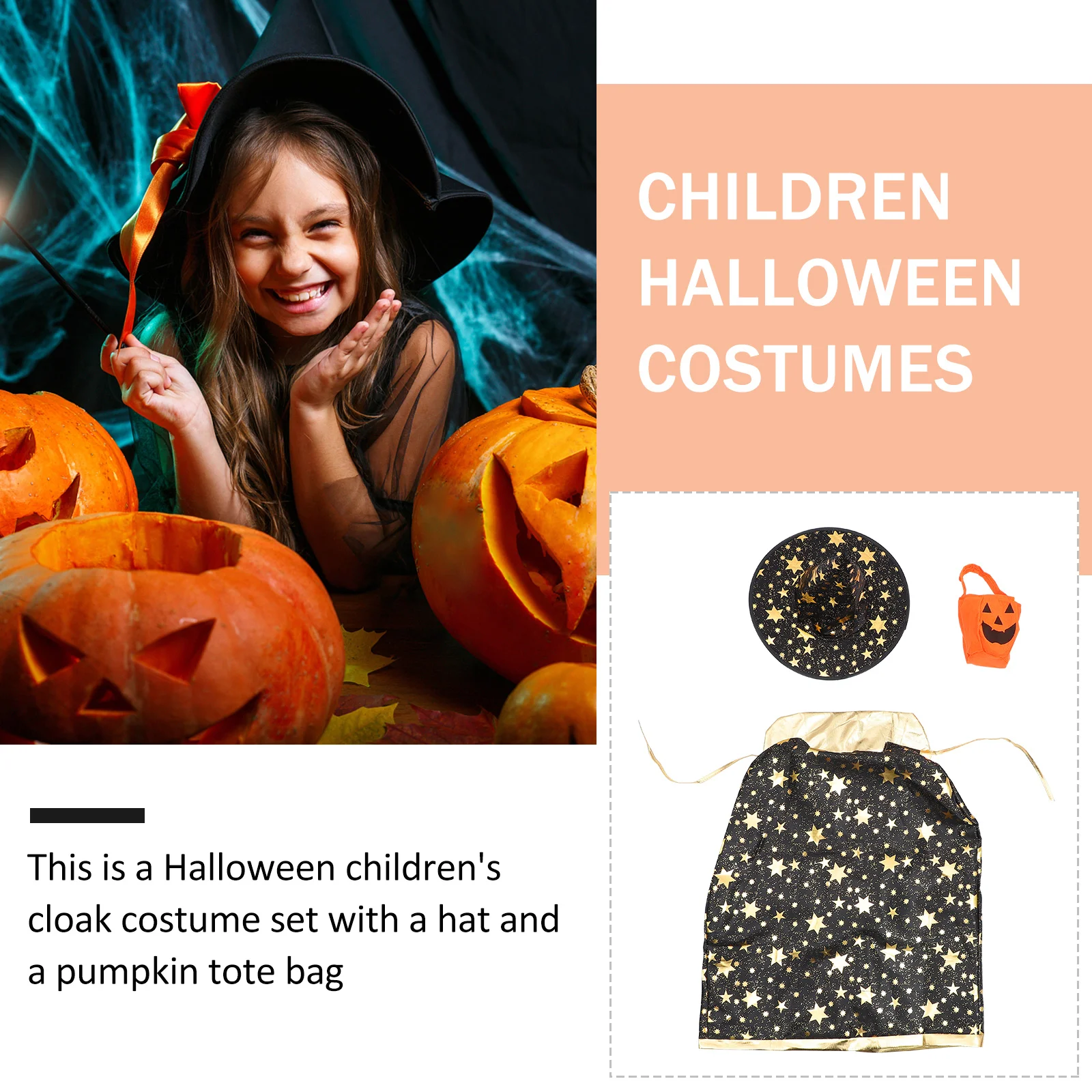 

Children Halloween Costumes Witch Cloak Kids Hat Dress One Size Fits Most Children Cosplay Costume Photography Stage Performance