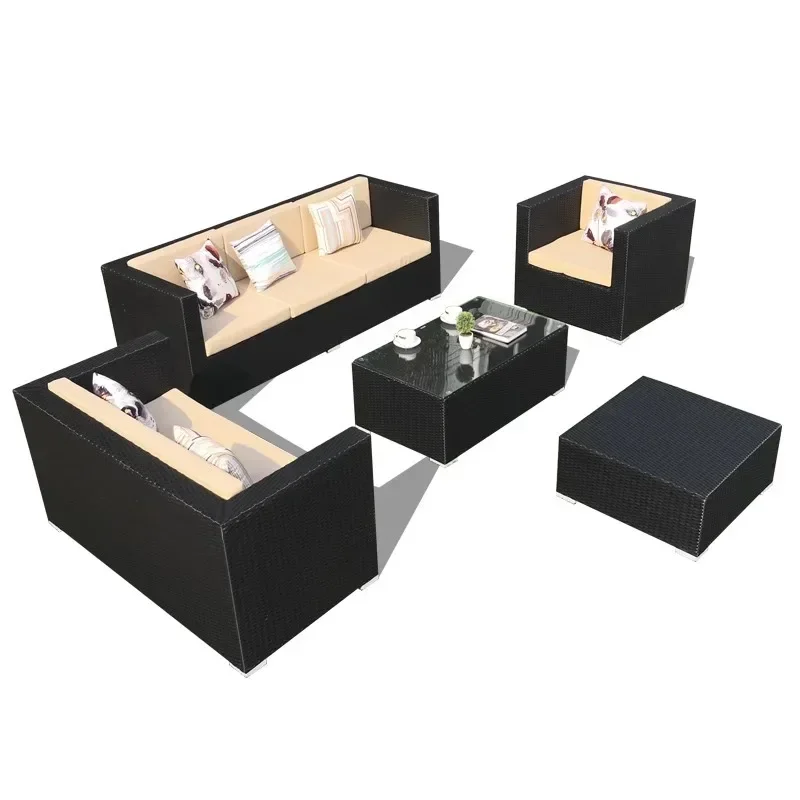 Outdoor rattan sofa coffee table combination outdoor hotel open-air furniture courtyard balcony rain and sun