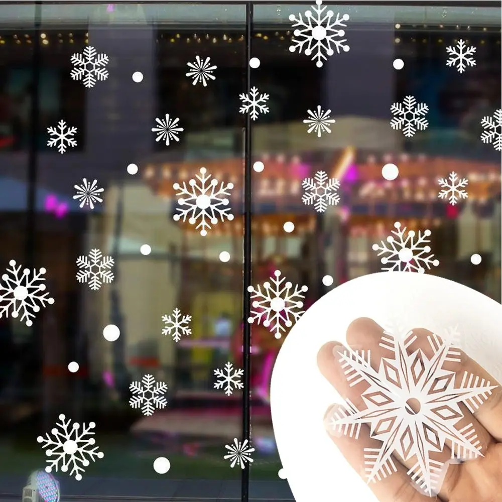 30pcs PVC Christmas Snowflakes Sticker Electrostatic Glass Clings Glass Sticker Wallpaper White Snowflake Window Decal New Year