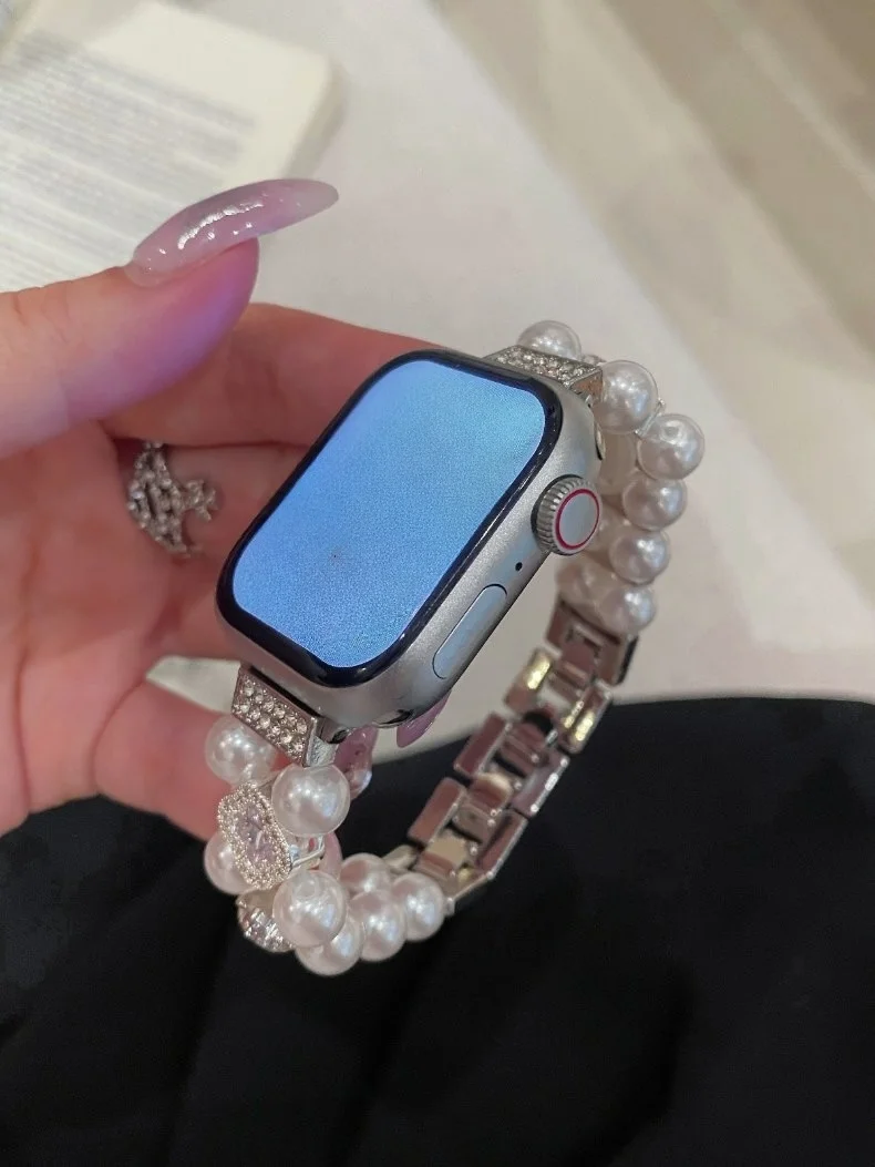 

Double row pearl studded diamond compatible iWatch strap 38mm 40mm 41mm 42mm 44mm 45mm 49mm fashionable strap