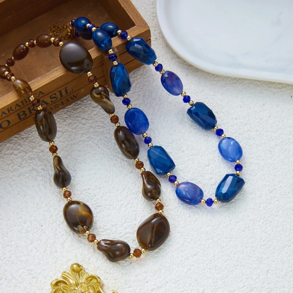 Vintage Unregelmäßige Braune Acryl-Perlenkette für Damen und Herren, Lässiger Minimalistischer Kristall-Abstandsperlen-Choker, Ins Ästhetischer Schmuck – Detail 25