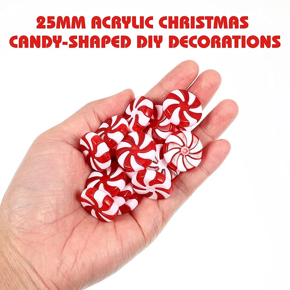 50Pcs Christmas Candy Cane Christmas Tree Hanging Peppermint Ornaments for Holiday Decoration Party Favors 25mmJAS