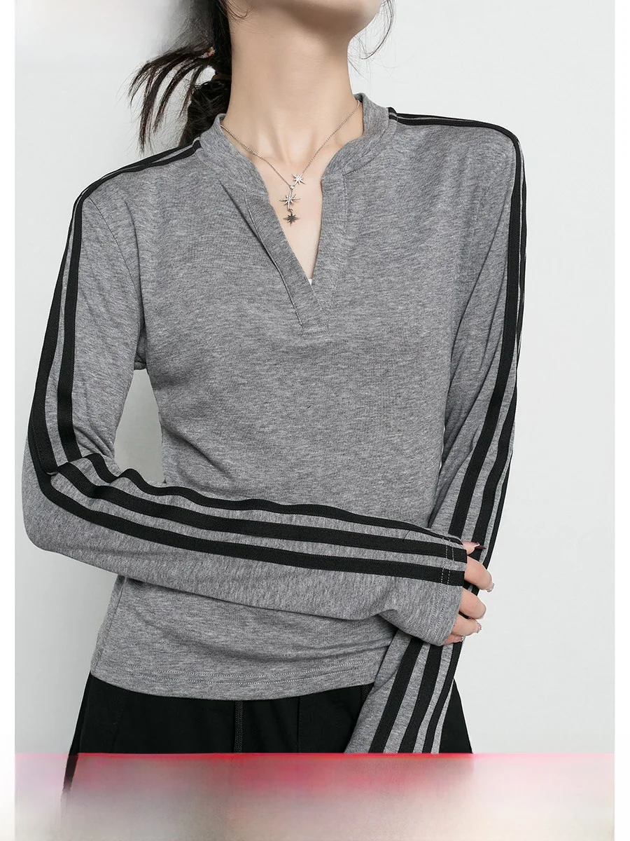 

Модная женская футболка с цветочным принтом, длинным рукавом и V-образным вырезом, из лиоцелла, приятная к телу, приталенная, для весны и осени, стильная, для повседневной носки