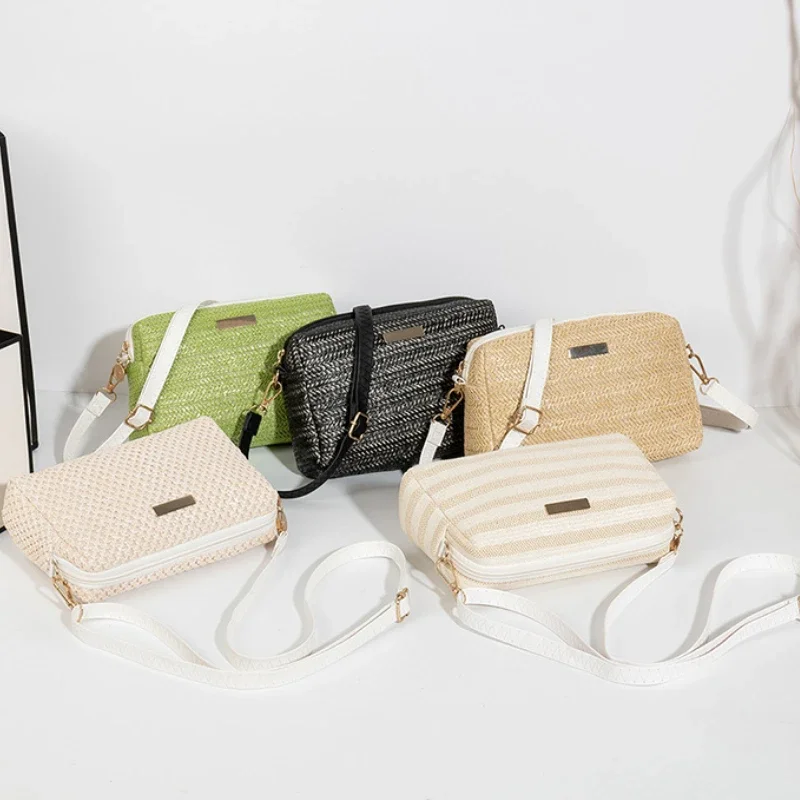 

Portable Bohemian Style Straw Woven Bag Handbag Wallet Straw Bucket Bag Wallet Shoulder Bag Straw Crossbody Summer