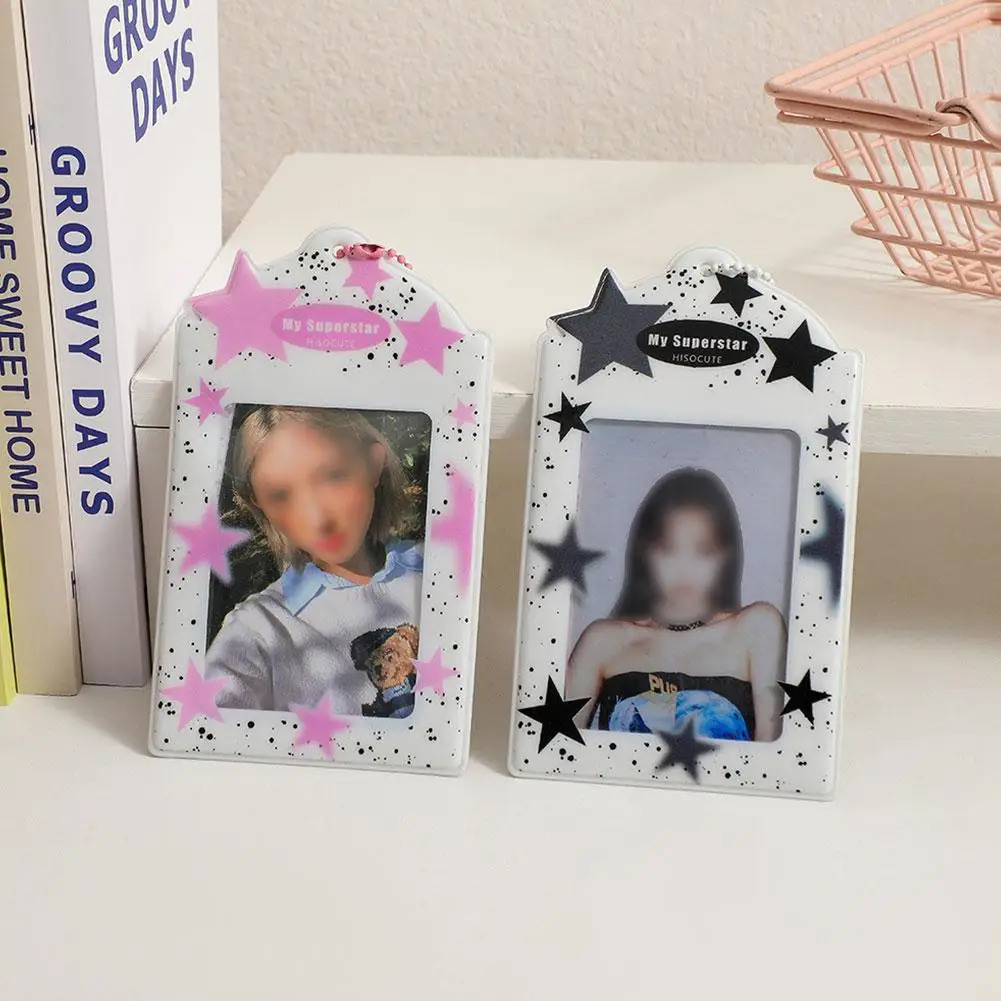 Ins Star Print Photocard Holder Keychain Kpop Photocards Photo Card Holder Card Instax Kpop Students Mini Protectors L5h9