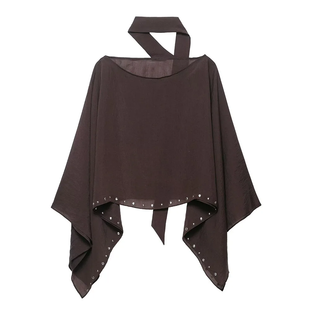 

Early autumn new women's clothing European and American style French fashion design rivet irregular cloak top